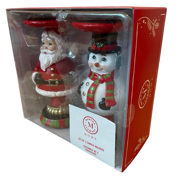 Martha Stewart Christmas Candle Holders 8.5in Santa & Snowman Holiday Decor New - Picture 15 of 16